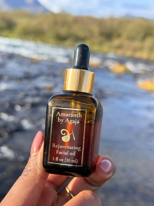 Facial oil bottle with herbs — Kumkumadi-tradition Ayurvedic facial oil